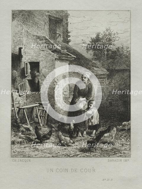 A Corner of the Yard. Creator: Charles-Émile Jacque (French, 1813-1894).