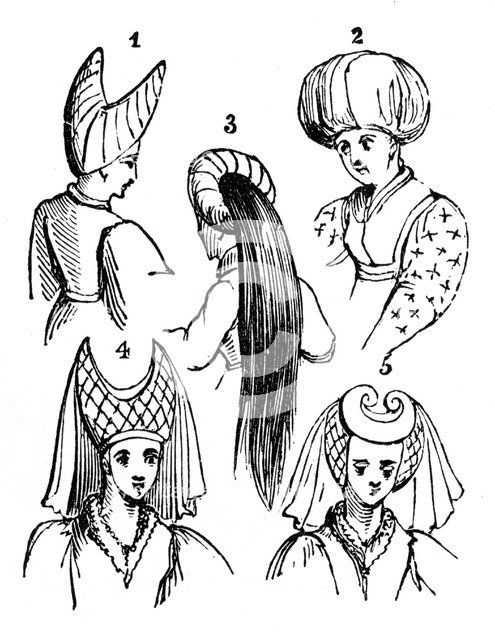 Women's headdresses, 15th century, (1910). Artist: Unknown