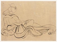 Seated woman scratching her head, late 18th-early 19th century. Creator: Hokusai.