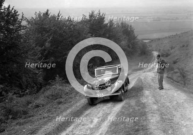 1936 Talbot 105 2969 cc competing in a Talbot CC trial. Artist: Bill Brunell.