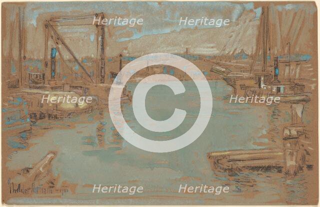 North River Dock, New York, 1901. Creator: Frederick Childe Hassam.