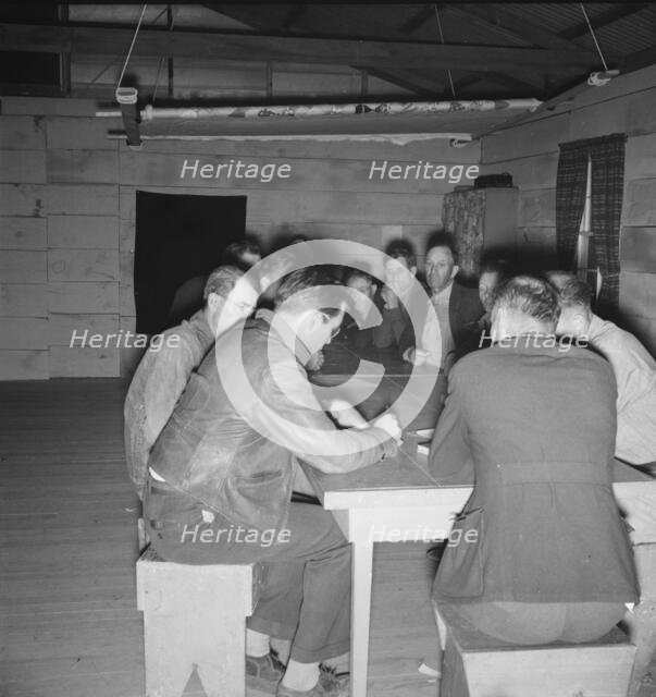 Meeting of the camp council, FSA camp, Farmersville, California, 1939. Creator: Dorothea Lange.