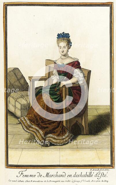 Recueil des modes de la cour de France, 'Femme de Marchand en Deshabillé d'Esté', 1687. Creator: Nicolas Arnoult.