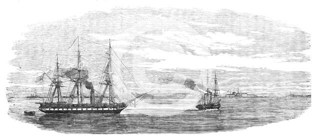 Steam-ships reconnoitring at Sveaborg, in the Gulf of Finland, 1854. Creator: Unknown.