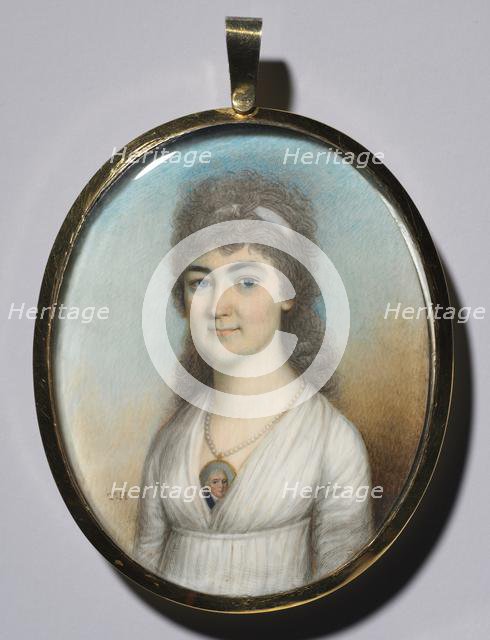 Portrait of a Woman Wearing a Miniature, c. 1780. Creator: Thomas Hazlehurst (British, c. 1740-c. 1821).