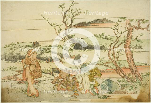 Gathering spring greens, from the album "Fuji in Spring (Haru no Fuji)", Japan, 1803. Creator: Hokusai.