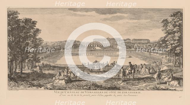 Vue du Château du Versailles, du côté de lOrangerie, prise au delà de la pièce deau des Suisses . Creator: Jacques Rigaud (French, 1681-1754).
