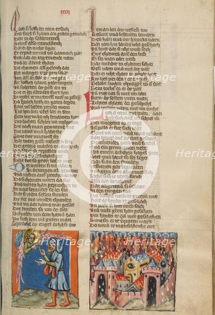 The Angel Talking to Lot: The Destruction of Sodom; Weltchronik, about 1400-1410. Creator: Unknown.