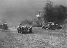 Lagonda of Lord de Clifford passing two MG M types during the MCC Sporting Trial, 1930. Artist: Bill Brunell.