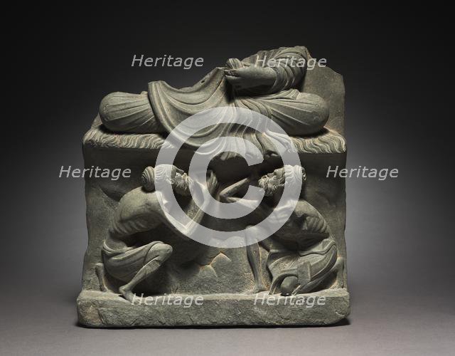 Base for a Seated Buddha with Figures of Ascetics, 2nd half of the 2nd Century. Creator: Unknown.