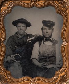 Two Seated Men with Calipers, T-Square, and Compass, 1870s-80s. Creator: Unknown.