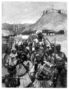 Albanians from Scutari cross the Boyana to occupy Dulcigno, 1880.Artist: Richard Caton Woodville II