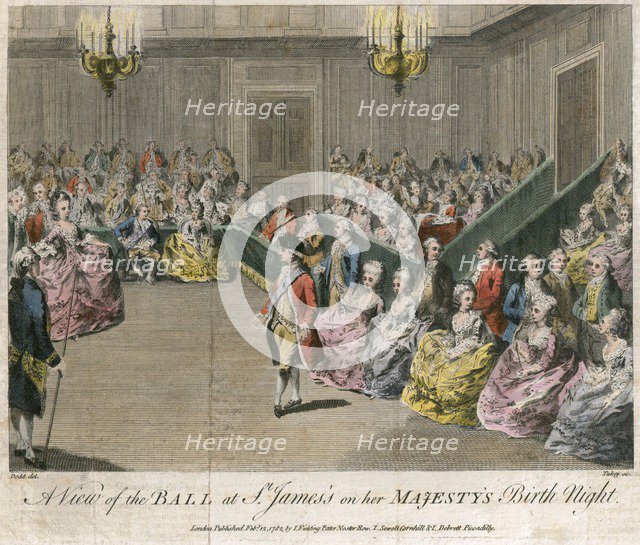  'A view of the Ball at St James's on her Majesty's birth night', 1782. Artist: Unknown.