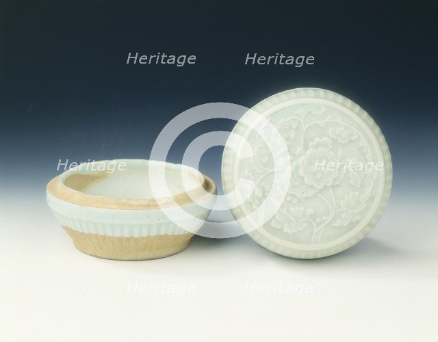 Qingbai box with moulded peonies, Yuan dynasty, China, 1279-1368. Artist: Unknown