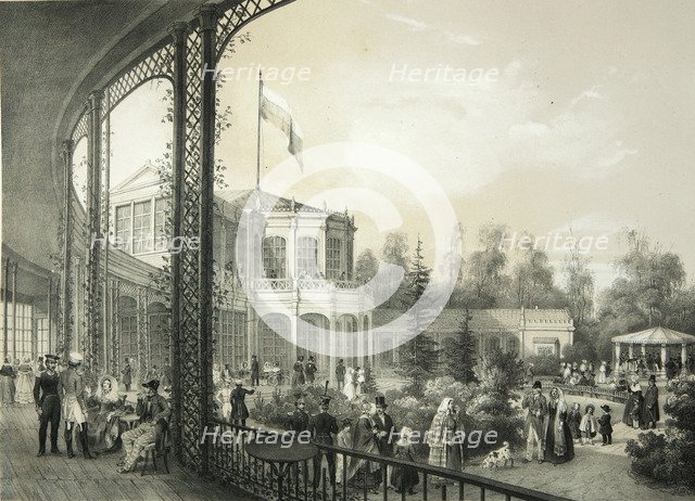 The Railway station in Pavlovsk, 1840-1850. Artist: Meier, Yegor Yegorovich (1822-1867)