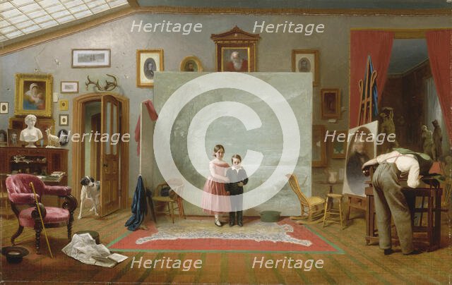 Interior with Portraits, ca. 1865. Creator: Thomas Le Clear.