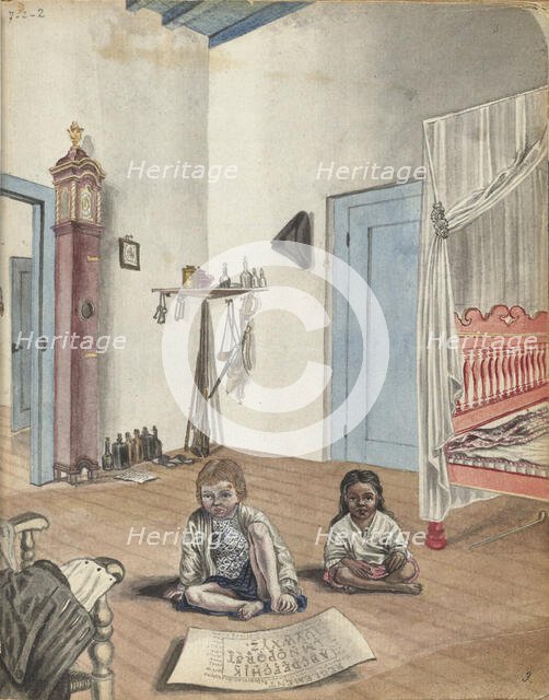 Bedroom with son Jantje and Bietja, an enslaved girl, 1784. Creator: Jan Brandes.