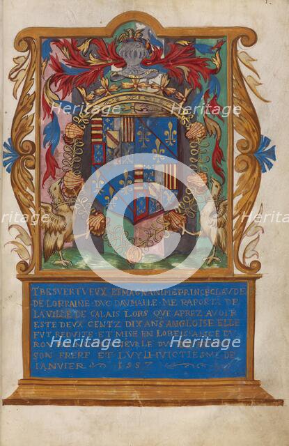 Frontispiece with Coat of Arms of Claude de Lorraine, Duc d'Aumale, about 1557. Creator: Unknown.