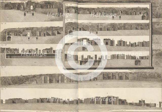 Cross-sections, which show the different aspects of the buildings shown in the plan of Pom..., 1804. Creator: Francesco Piranesi.