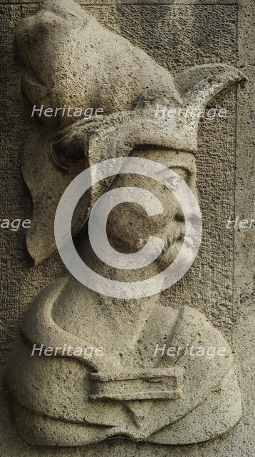 Relief of male figure in profile, house in the old Town, Gsansk, Poland, 2016. Creator: Unknown.