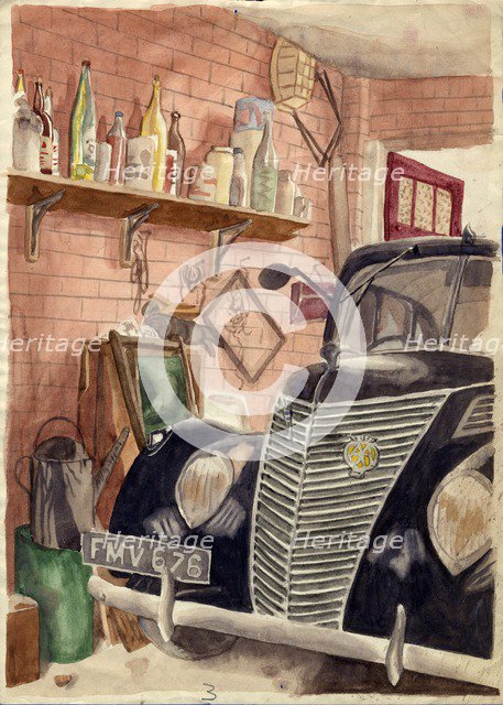 Car in garage, c1950. Creator: Shirley Markham.