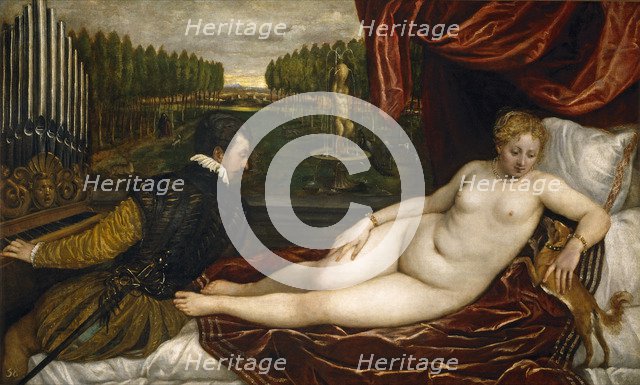 Venus, an Organist and a Little Dog. Artist: Titian (1488-1576)