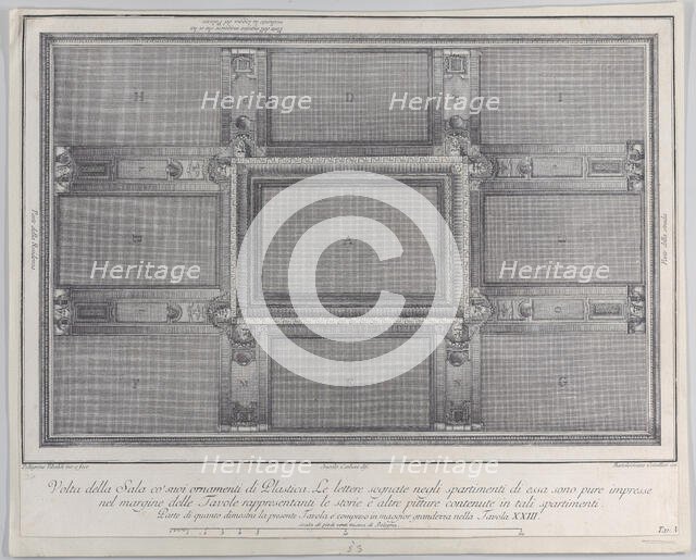 Plate 5: view of the ceiling with its ornaments and frescoed paintings, 1756. Creators: Bartolomeo Crivellari, Angelo Carboni.