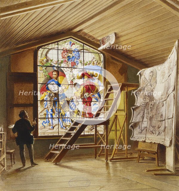 Artist Vladimir Svertskov's stained glass studio in Schleißheim, 1850-1889. Creator: Heinrich Stohl.