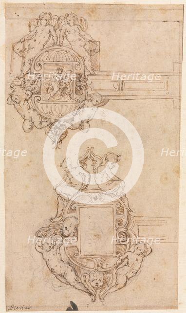 Design for Decorative Hinges (recto), mid 1500s. Creator: Luzio Romano (Italian, active 1528-75).
