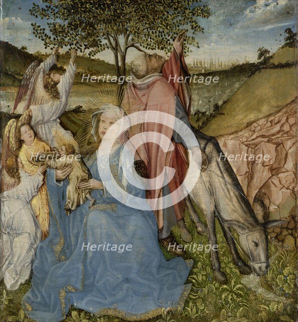 The Rest on the Flight, reverse: painted marble panel in a stone frame, c1450. Creator: Master of the Virgin at Covarrubias.