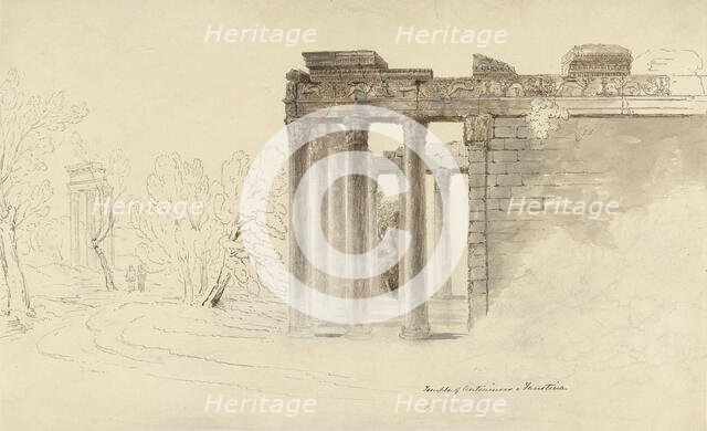 The Temple of Antoninus and Faustina in Rome, 1816-1820. Creator: Hugh William Williams.
