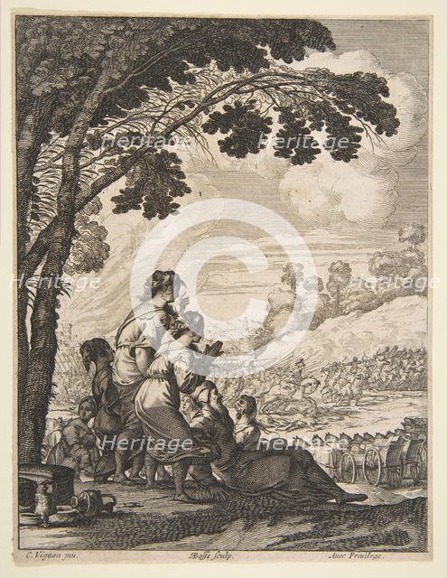 Illustration from "L'Ariane" by Desmarets de Saint-Sorlin; Palamede on Horseback Confronts..., 1639. Creator: Abraham Bosse.