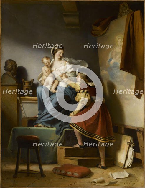 Raphael Adjusting his Model's Pose for his Painting of the Virgin and Child, c1820. Creator: Fragonard, Alexandre-Évariste (1780-1850).