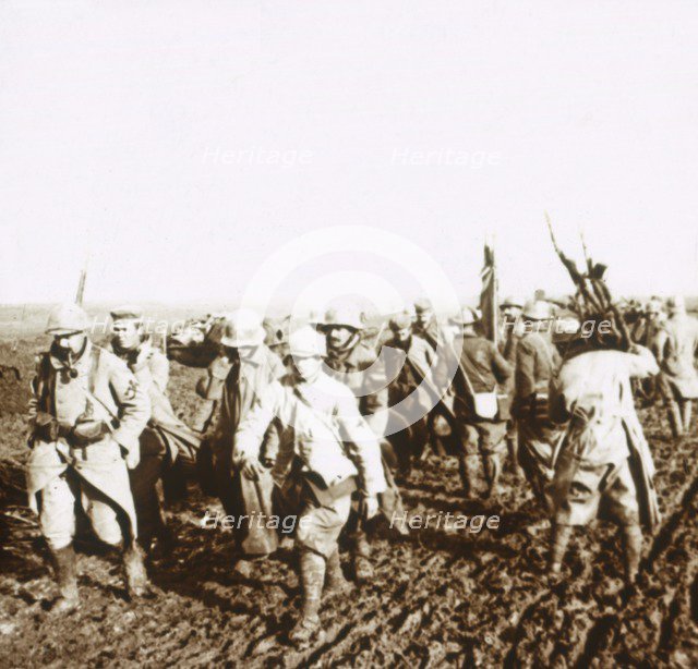 French soldiers with German prisoners, c1914-c1918. Artist: Unknown.