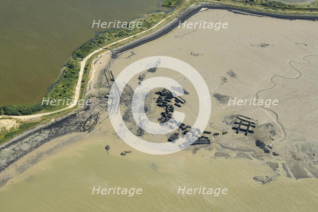 A dismantled WW2 Maunsell anti-aircraft fort, Higham Creek, Medway, 2024. Creator: Damian Grady.