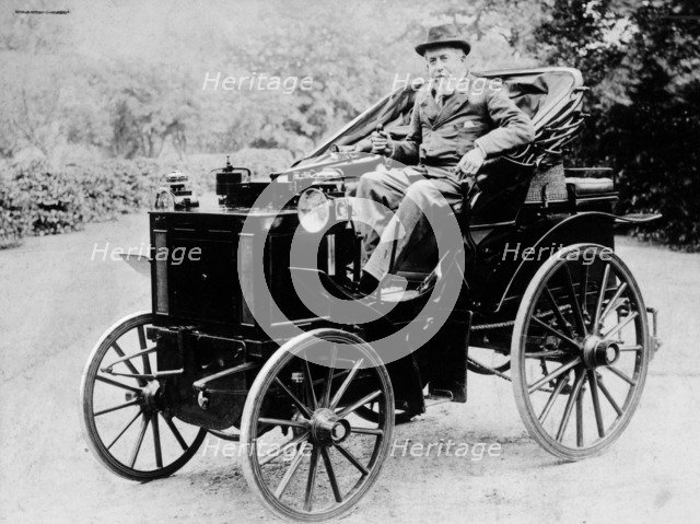 Evelyn Ellis driving an 1895 Panhard, (1895?). Artist: Unknown
