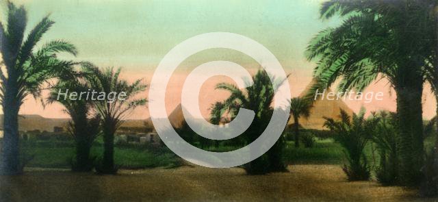 'Cairo: Village near the Gizeh Pyramids', c1918-c1939. Creator: Unknown.