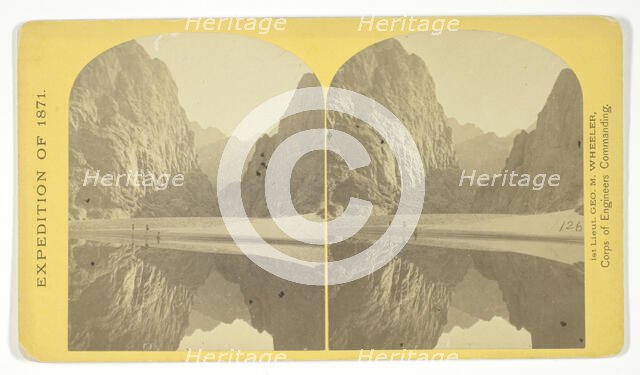 View down Black Cañon, from Mirror Bar. The walls repeated by reflection, 1871. Creator: Tim O'Sullivan.