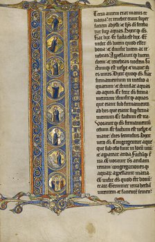 Initial I: Scenes of the Creation of the World and the Crucifixion; Marquette Bible, about 1270. Creator: Unknown.