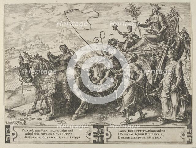 The Triumph of Peace, from The Cycle of the Vicissitudes of Human Affairs, plate 8, 1564. Creator: Cornelis Cort.