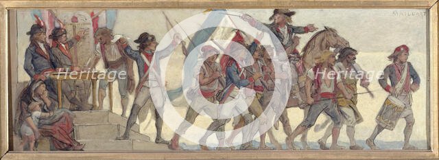 The departure of conscripts, The homeland in danger: Sketch for the school in rue de Chatea..., 1879 Creator: Diogene Ulyssee Napoleon Maillart.