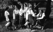 Young women chatting, Bistrita Valley, Moldavia, north-east Romania, c1920-c1945. Artist: Adolph Chevalier
