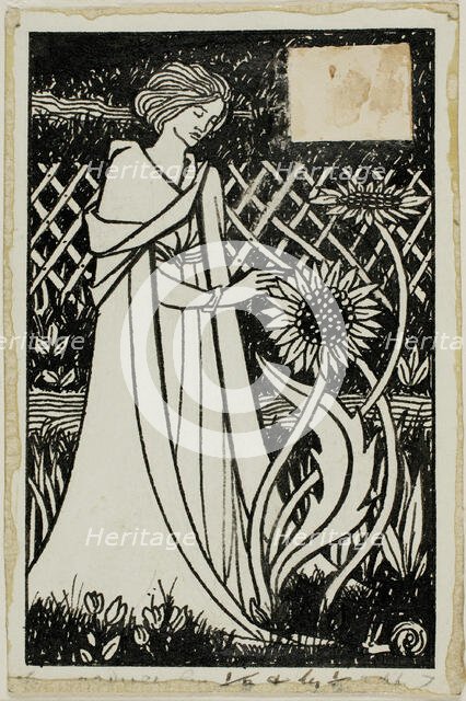Decorative Study: Woman with Sunflowers, 1892/98. Creator: Aubrey Beardsley.