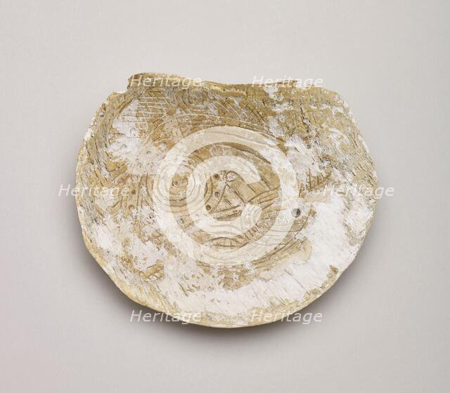 Shell gorget with incised rattlesnake design, 1200-1500. Creator: Unknown.