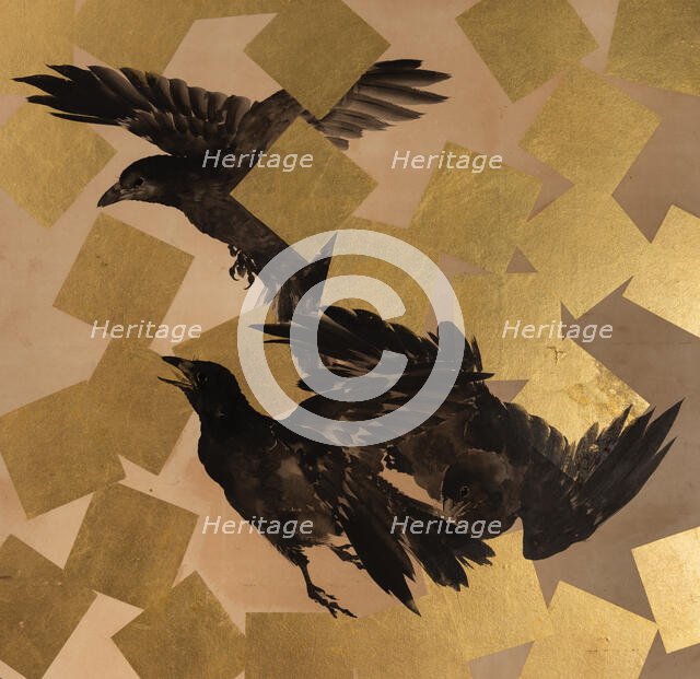 Flight of crows in a snow storm, 19th-20th century. Creator: Mochizuki Gyokusen.