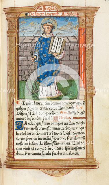 Printed Book of Hours (Use of Rome): fol. 101r, St. Lawrence, 1510. Creator: Guillaume Le Rouge (French, Paris, active 1493-1517).