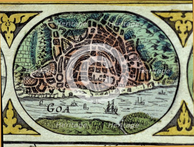 Goa, colored engraving from the book 'Le Theatre du monde' or 'Nouvel Atlas', 1645, created, prin…