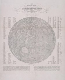 Map of the Moon with tables, 1837. Creators: E Leidenfrost, Unknown.