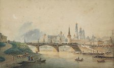 View of the Kremlin and Moskvoretsky bridge from the Moskva River embankment , 1870.