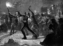 Skating on the Serpentine by torchlight - "follow my leader", 1881. Creator: Unknown.